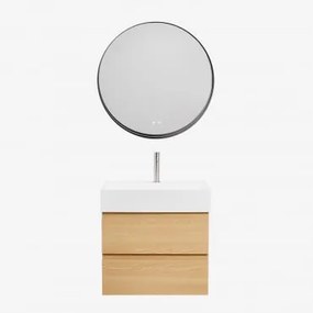 Conjunto De Móvel De Casa De Banho Em Madeira E Chapa De Freixo Com Lavatório Integrado Ona Madeira Natural & Redondo Led - Sklum