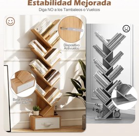 Estante de 9 níveis forma de árvore com gaveta 38 x 21,5 x 149,5 cm natural.