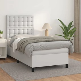 Cama com molas/colchão 80x200 cm couro artificial branco