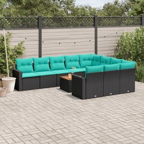 vidaXL 11 pcs conjunto sofás de jardim c/ almofadões vime PE preto