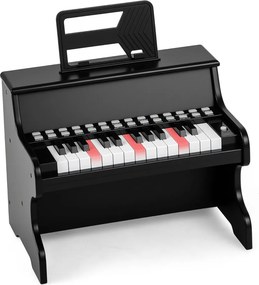Piano de brincar com 25 teclas para crianças 38 x 24 x 29 cm, com suporte e modo de aprendizagem, velocidade e volume ajustáveis, design em madeira pr