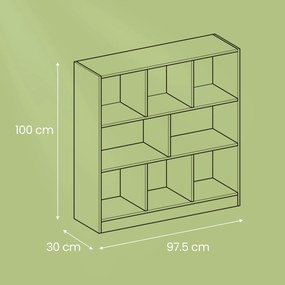 Estante para livros com 8 compartimentos, 97,5 x 100 x 30 cm (L x A x P) branca