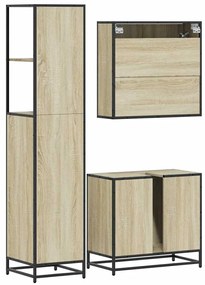 3 pcs conj. móveis casa banho derivados madeira carvalho sonoma