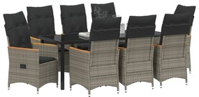 Conjunto de Jantar de Jardim 9 Peças com Almofadas Cinza Rattan Poli