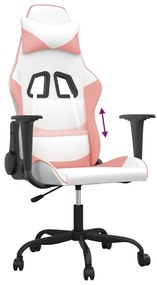 Cadeira gaming couro artificial branco e rosa