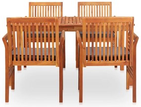 5 pcs conjunto de jantar exterior c/ almofadões acácia maciça