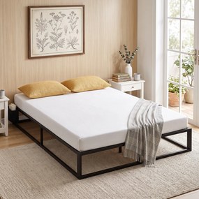 Estrutura de Cama de Casal, 190 x 140 x 25 cm, (COLCHÃO NÃO INCLUIDO) com Bolsa de Arrumação, Preta
