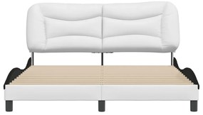 Estrutura cama c/ cabeceira 160x200 couro artif. branco/preto