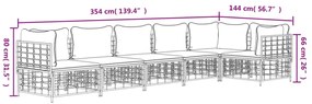 6 pcs conjunto lounge de jardim c/ almofadões vime PE antracite