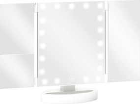 HOMCOM Espelho de Maquilhagem com Luz com Aumento 1x/2x/3x Rotação Livre de 180° 21 Luzes LED 28x12x18 cm Branco | Aosom Portugal