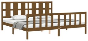 Estrutura cama c/ cabeceira 200x200cm maciço castanho-mel