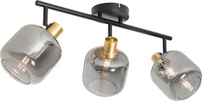 Candeeiro de teto com focos oblongo preto com vidro fumê 3-luzes - Zuzanna
