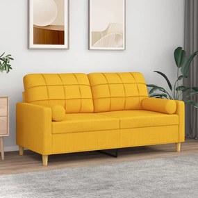 vidaXL Sofá de 2 lugares c/ almofadões 140 cm tecido amarelo-claro