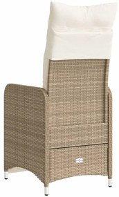 Cadeiras de jardim reclináveis 2 pcs c/ almofadões vime PE bege