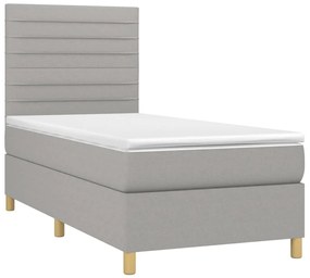 Cama box spring c/ colchão e LED 90x200 cm tecido cinza-claro