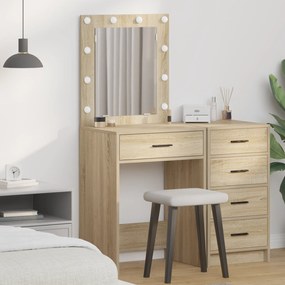 vidaXL Toucador com Luzes LED Carvalho Sonoma 50x41x135 cm
