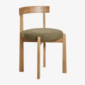 Cadeira De Jantar Em Carvalho Manila Com Estofamento Madeira Natural & Bouclé Verde Exército - Sklum