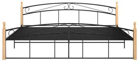 Estrutura de cama 200x200cm metal/madeira carvalho maciça preto