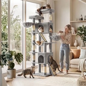 Arrranhador para gatos Grande 55 x 45 x 206 cm com placas para arranhar e sisal, 55 x 45 x 206 cm cinzento claro