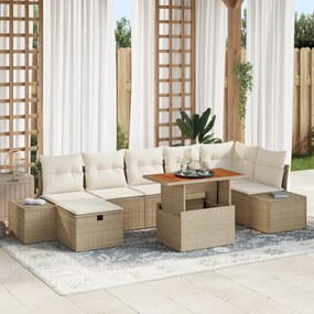 Conjunto de Sofá de Jardim com 8 Peças e Almofadas Bege Rattan Sintéti
