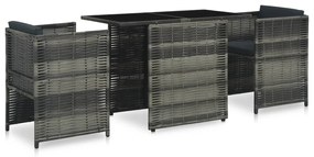 vidaXL 3 pcs conjunto bistrô com almofadões vime PE cinzento