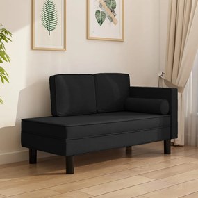 vidaXL Chaise longue com almofadões e rolo tecido preto