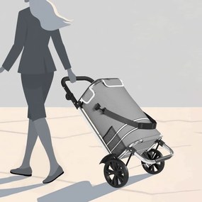 Carrinho de Compras vidaXL com Rodas e Cabo Ajustável Cinza 40 L