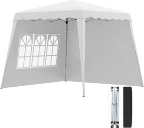 Outsunny Tenda Dobrável de Jardim 240x240 cm com 2 Paredes Laterais Altura Ajustável UV50+ e Bolsa de Transporte Branco | AOSOM Portugal