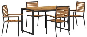Conjunto de Jantar de Jardim vidaXL 5 Peças Rattan Poly Preto Acácia