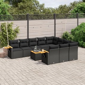 11 pcs conjunto sofás de jardim c/ almofadões vime PE preto