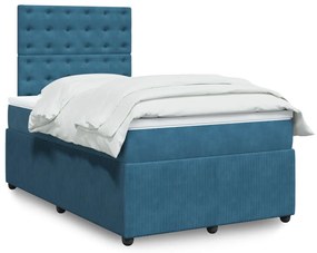 Cama boxspring com colchão 120x190 cm veludo azul