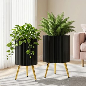 Conjunto de 2 Floreiras Metálicas (PLANTAS NÃO INCLUIDA), 35 x 35 x 53,5 cm, Pernas Elevadas, Preto