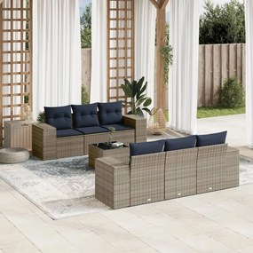 vidaXL 7 pcs conjunto sofás p/ jardim c/ almofadões vime PE cinzento