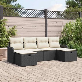 vidaXL Conjunto de Sofá de Jardim de 6 Peças com Almofadas Pretas em Rattan