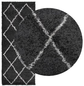 Tapete shaggy de pelo alto PAMPLONA 80x200 cm preto e creme