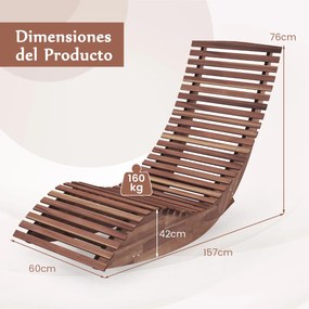 Espreguiçadeira de madeira de acácia baloiço para jardim exterior com assento de ripas largas, encosto alto, carga máxima de 160 kg, 157 x 60 x 76 cm,
