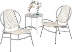 Conjunto de jardim, em polirratã PE, com mesa e 2 cadeiras, cinzento