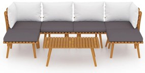 7 pcs conjunto lounge de jardim com almofadões acácia maciça