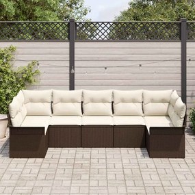 Conjunto de Sofá de Jardim com 7 peças e almofadas de rattan sintético