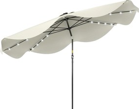 Outsunny Guarda sol de Jardim Ø292x248 cm Chapéu de Sol com Manivela 32 Luzes LED Solares e 8 Hastes Creme | Aosom Portugal