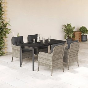 vidaXL 5 pcs conjunto de jantar p/ jardim c/ almofadões cinzento claro