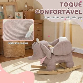 Cavalo Baloiço para Bebés com Som de Elefante e Cinto de Segurança de 3 Pontos Base em Madeira de Álamo 65x35x50 cm Castanho