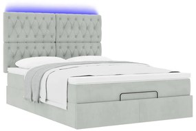 Estrutura cama otomana colchões 140x200cm veludo cinzento claro
