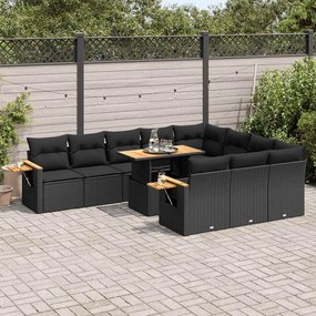 11 pcs conjunto sofás jardim c/ almofadões vime PE/acácia preto