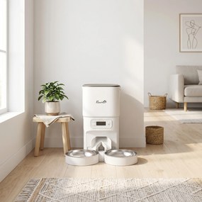Dispensador automático de ração para gatos com temporizador, porcionamento e 2 tigelas de aço inox