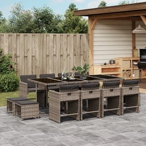 vidaXL 13 pcs conjunto jantar p/ jardim c/ almofadões vime PE cinzento