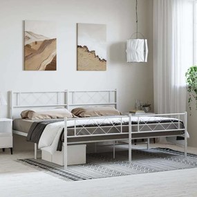 Estrutura de cama com cabeceira e pés 193x203 cm metal branco