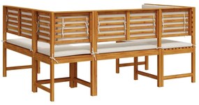 Conjunto de Banco de Jardim 3 Peças com Almofadas em Madeira Sólida de