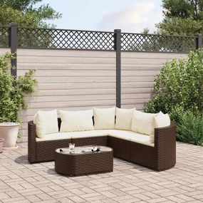 vidaXL 6 pcs conjunto de sofás jardim c/ almofadões vime PE castanho