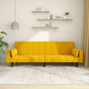 Sofá-cama 2 lugares com duas almofadas veludo amarelo